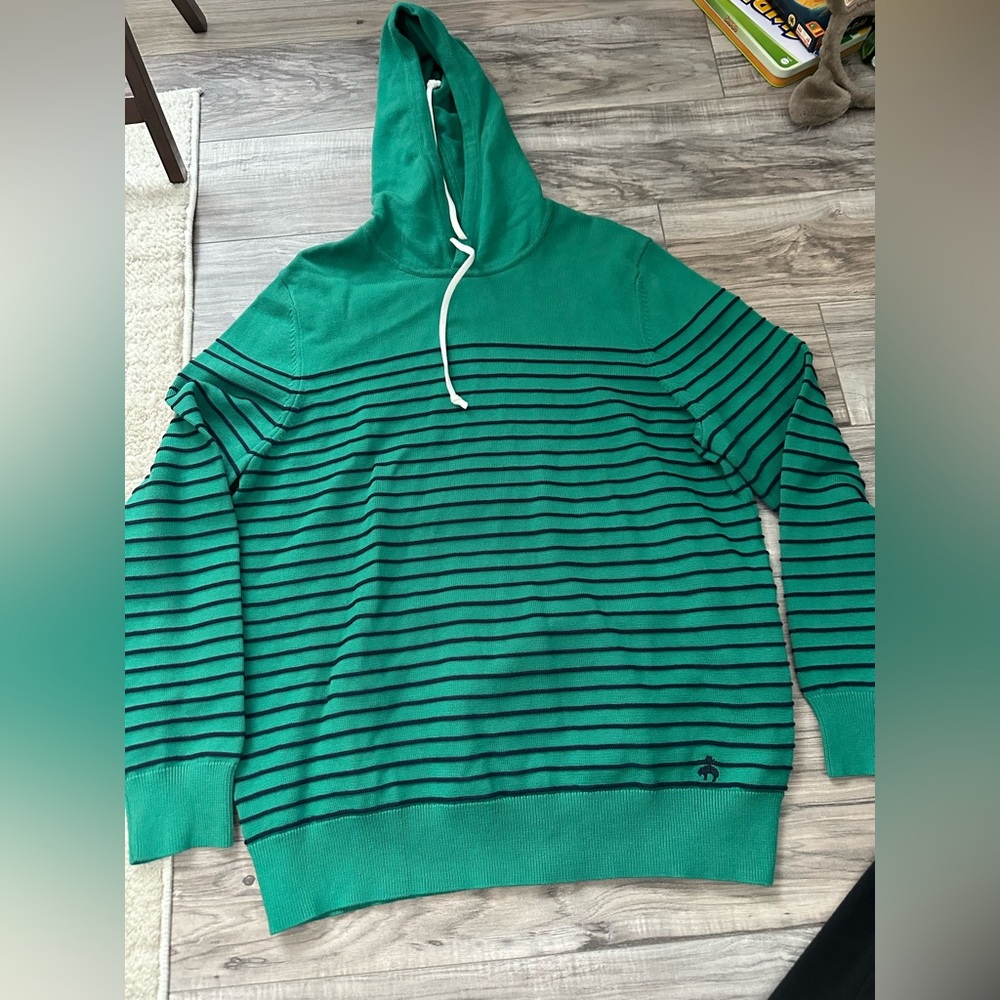 Brooks Brothers Hooded Sweater Striped Cording in Green Size XL 100% Cotton